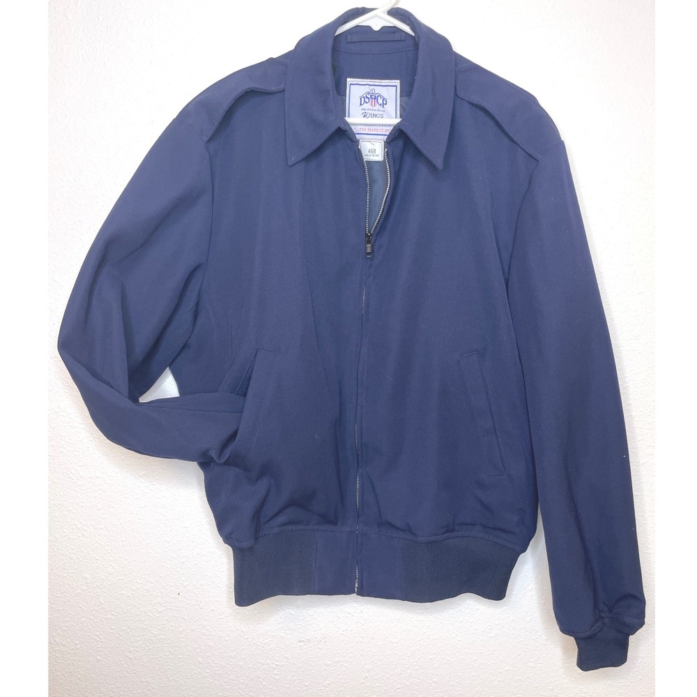 Vintage Mens Military Utility Bomber Jacket 46R Navy Blue DSCP Wings Collection